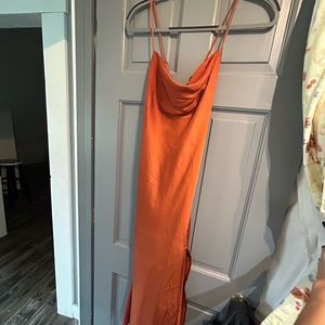 Satin orange cowl neck maxi